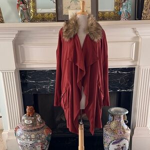 “Bar III” Red Jacket with Removable Faux Fur Collar